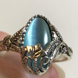 Sterling Silver Light Blue Oval Cats Eye Set